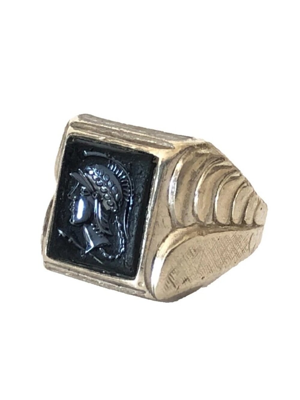 Intaglio Roman Warrior Ring Sz 6.75 Vintage 925 Sterling Silver Hematite Vargus